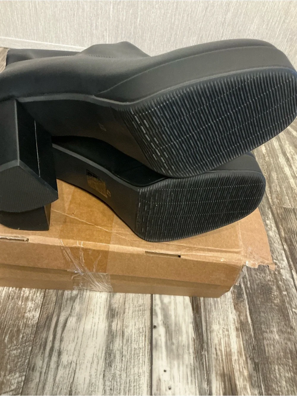 Women's Black Over-the-Knee Platform Block Heel Boots Size 42= US 9-9.5